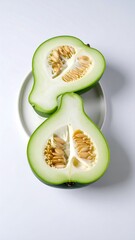 Two halves of a green vegetable