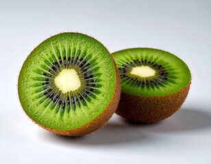 Two halves of a kiwi fruit, close-up