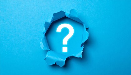 A glowing question mark emerges from torn blue paper&mdash;jagged edges and radiant light invite curiosity, as mystery pulses beneath the surface of knowing.