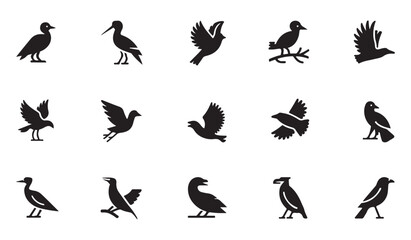 Obraz premium Wildlife silhouette illustration set of crows and ravens for nature themes