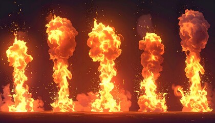 Fiery plumes rising, digitally rendered