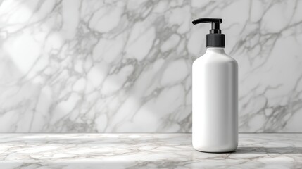 Blank disinfectant bottle template on marble bathroom surface