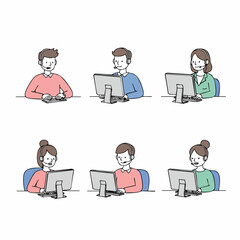 Simple Line Art Customer Service Agent with Headset Illustration