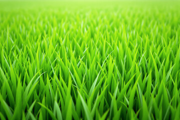 Fototapeta premium Close-up view of vibrant green grass blades in a stylized natural environment with shallow depth, emphasizing freshness and outdoor eco concept design. Ai generative