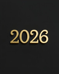 Minimalist black background with bold metallic gold numbers 2026, elegant typography space