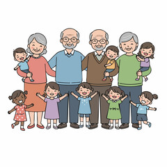 Flat Illustration Diverse Extended Family Gathering With Grandparents and Grandchildren