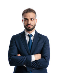 funny mature businessman crossing arms and making silly faces