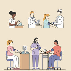 Flat Style Detail Medical Staff Doctor and Nurse Character Illustration