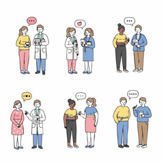 Minimalist Outline Interaction People Communication, Discussion Handdrawn Line Art Illustration