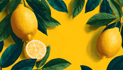 Fresh Lemons Sukkot Banner Composition Background with Copyspace, Vibrant Citrus Decor, Jewish Holiday Theme, Festive Design