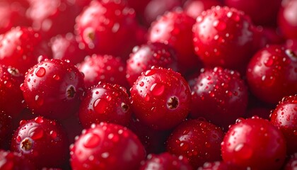 Fresh cranberries showing bright red color and water drops