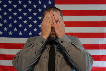 American Censorship Concept - Male Journalist or Politician - See no evil, Speak no evil, Hear no evil idea - Distracted Citizens