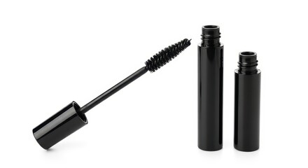 Black Mascara Brush Wand With Two Small Tubes Isolated On White