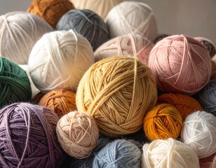 Colorful yarn balls close-up