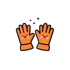 Cute cartoon orange gloves with smiling faces on a white background