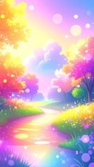 Colorful, vibrant path through a magical landscape