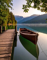 Fototapeta premium Peaceful lake scene at sunrise