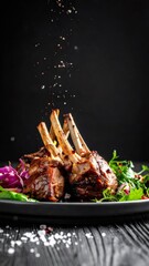 Grilled lamb chops rack with falling spices