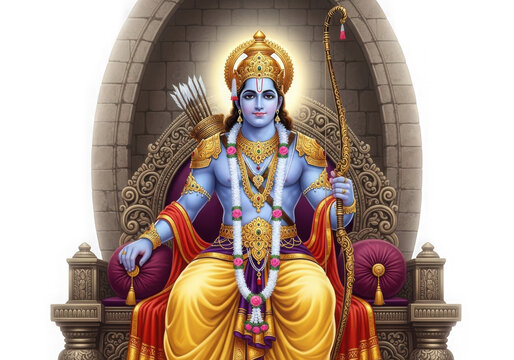 Majestic lord vishnu seated on throne holding divine symbols in radiant aura isolated on transparent background