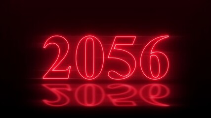 Abstract 2056 neon text animation, Glowing neon number text background. Glowing neon line number text background 4k video animation, happy new year 2056 animated.