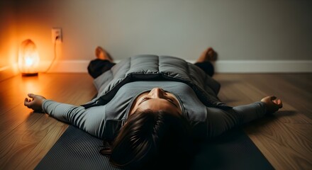 Professional using a weighted blanket for deep pressure relaxation.
