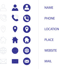 Contact Information Icons Name Phone Location Place Website and Mail