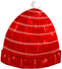 Red Christmas Beanie with White Pom Pom Illustration