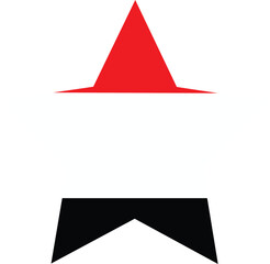 Abstract geometric shapes red triangle above black chevron on white background