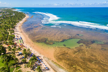 Aerial View of Natural Pool at the Coast of Praia do Forte Beach in Bahia State in Brazil