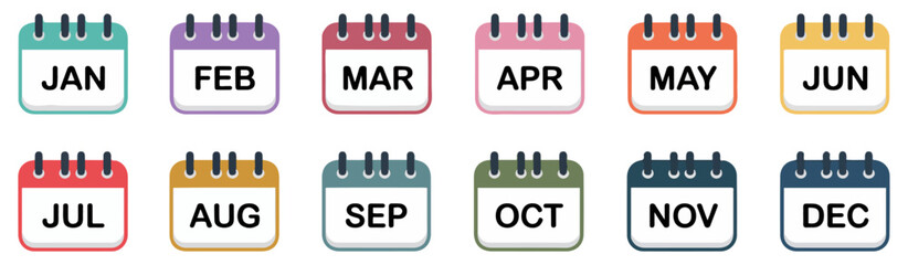 calendar month name colorful vector icon set