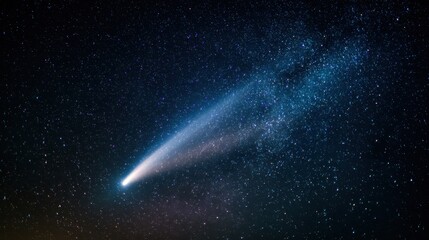 Fototapeta premium Celestial Data Stream - Comets Icy Tail Trailing Digital Code Across the Cosmos.
