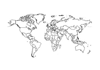 Obraz premium Outline of a political map of the world on a white background for educational purposes