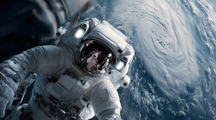 astronaut spacewalk earth storm view