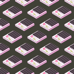 Seamless Pattern Abstract Elements Concert, Performance, Music Piano Keys Notes Vector Design Style Background Illustration Texture For Prints Textiles, Clothing, Gift Wrap, Wallpaper, Pastel