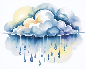 Serene Watercolor Cloud Rain Illustration