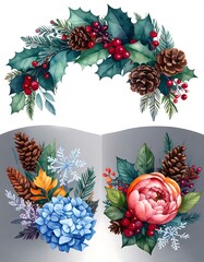 Watercolor Christmas floral arrangements