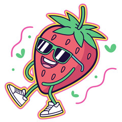 Strawberry with sunglasses and shoes is dancing