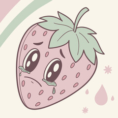 Naklejka premium Cartoon strawberry character with tears, a sad and emotional fruit illustration