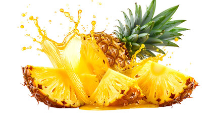 Sliced pineapple with juice splash