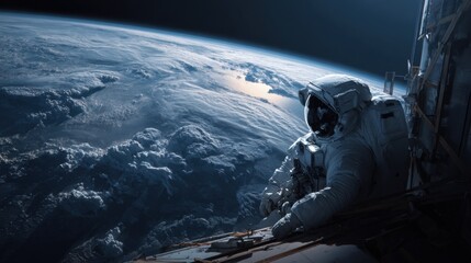 astronaut orbiting earth cloudscape view
