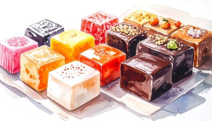 Colorful watercolor cubes of sweets
