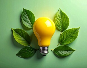 Bright yellow lightbulb surrounded by leaves