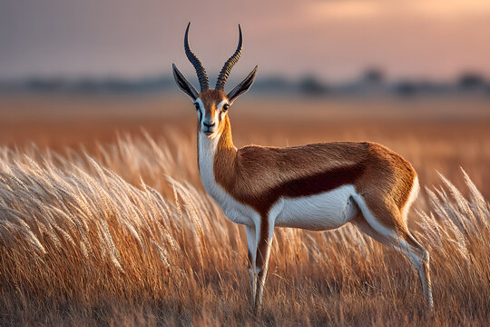 Male Blackbuck Antelope in Pampas plain environment, La Pampa province, Argentina