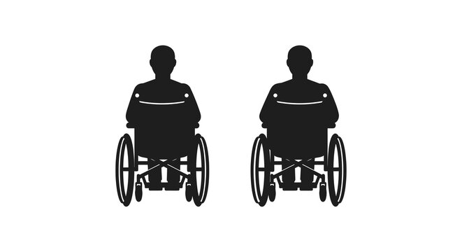 Two silhouetted figures in wheelchairs facing forward simple graphic illustration