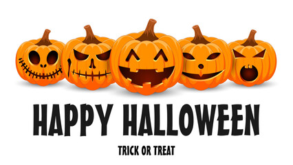 Set pumpkin on white background. The main symbol of the Happy Halloween holiday. Orange pumpkins with smile for your design for the holiday Halloween. Vector illustration.