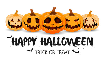 Set pumpkin on white background. The main symbol of the Happy Halloween holiday. Pumpkins with smile for your design for the holiday Halloween. Vector illustration.