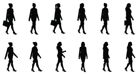 Silhouettes of women walking in various poses and business attire