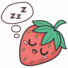 Cartoon strawberry sleeping with a dream bubble