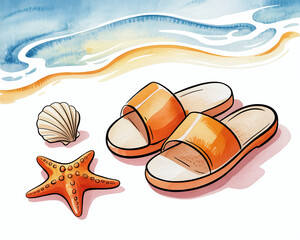 Summer Beach Sandals A Delicate Watercolor Illustration