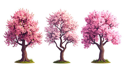 Obraz premium Three stylized cherry blossom trees, differing slightly in bloom intensity